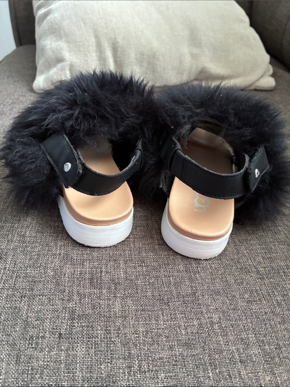 UGG Kids Black Fluffy Slingback Sandals